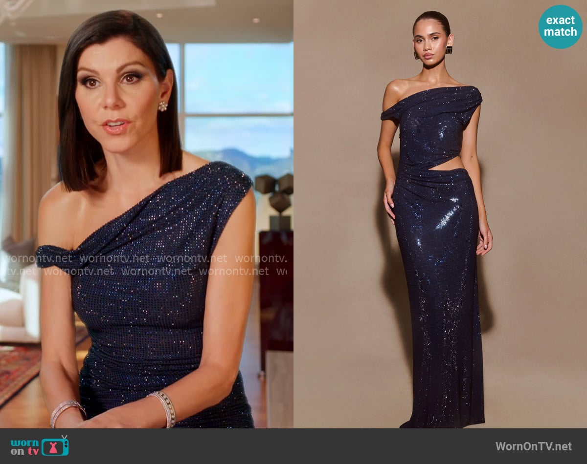 Meshki Kenny Diamante One Shoulder Maxi Dress worn by Heather Dubrow on The Real Housewives of Orange County