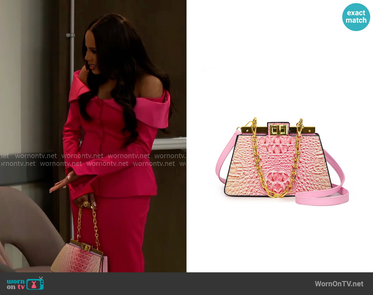Mezon Handbags Tie-dyed Croc Handbag with Twist Lock worn by Hayley Lawson (Marquita Goings) on Beyond the Gates