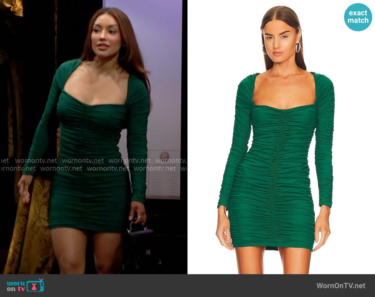 Michael Costello Franky Mini Dress in Emerald worn by Audra Charles (Zuleyka Silver) on The Young and the Restless
