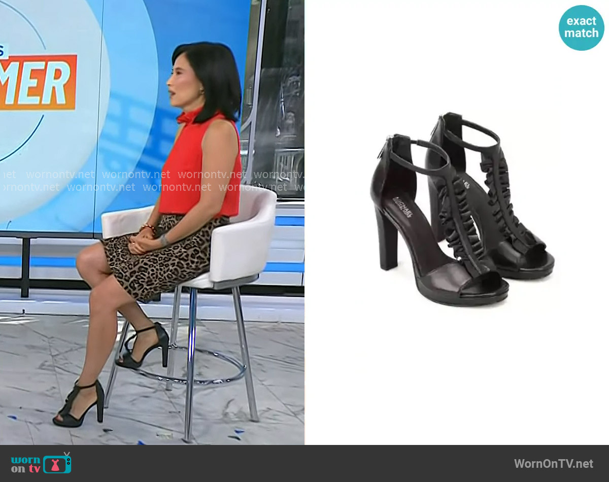 Michael Kors Bella Ruffled Leather Sandal worn by Vicky Nguyen on Today