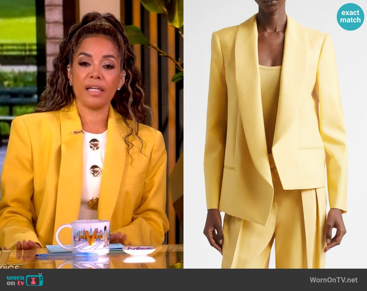 Michael Kors Collection Asymmetric Open Front Silk Canvas Blazer worn by Sunny Hostin on The View