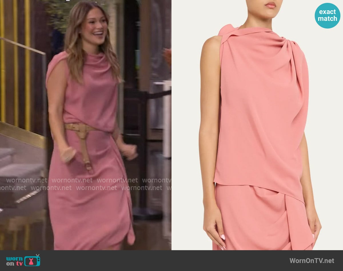 Michael Kors Fluid Wool Draped Sleeveless Blouse worn by Olivia Holt on Live with Kelly and Mark