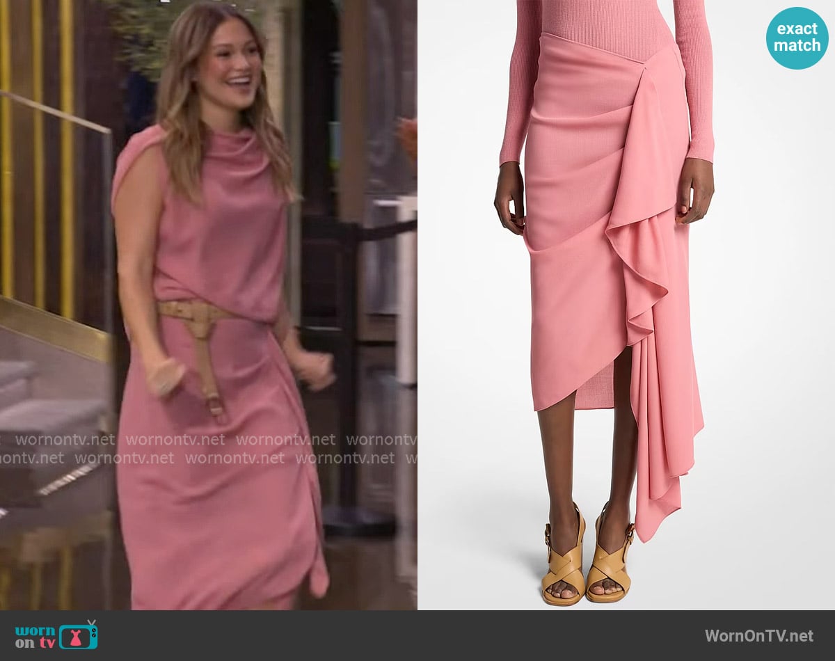 Michael Kors Wool Crepe Cascade Skirt worn by Olivia Holt on Live with Kelly and Mark