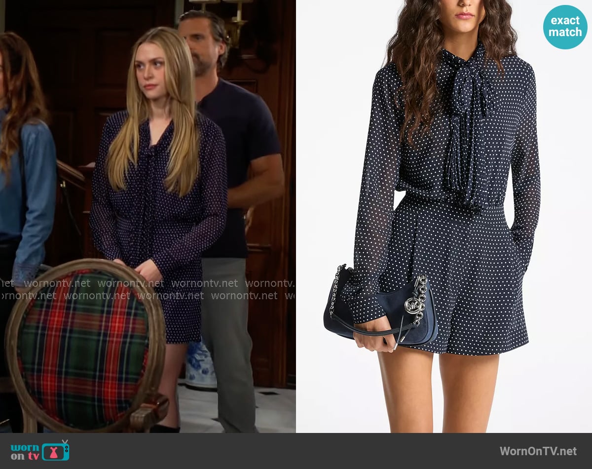 MICHAEL Michael Kors Dotted Bow Tie Long-Sleeve Romper worn by Claire Grace (Hayley Erin) on The Young and the Restless