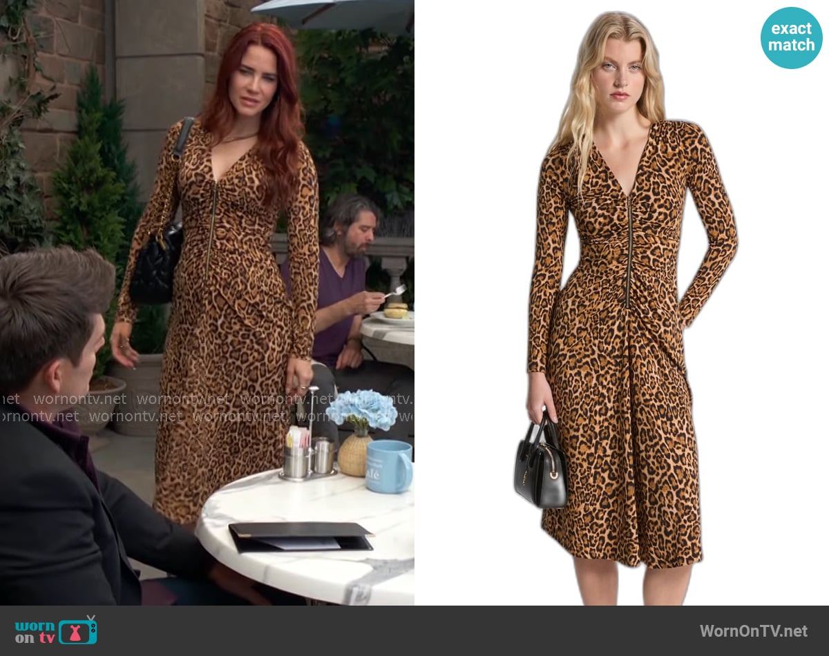 Sally’s leopard print zip-front dress on The Young and the Restless Sally’s leopard print zip-front dress on The Young and the Restless
