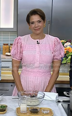 Michelle Rousseau’s pink guipure puff sleeve dress on Today