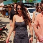 Michelle’s black polka dot print dress on The Valley