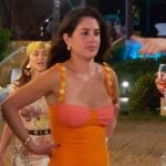 Michelle's orange sleeveless dress on The Valley
