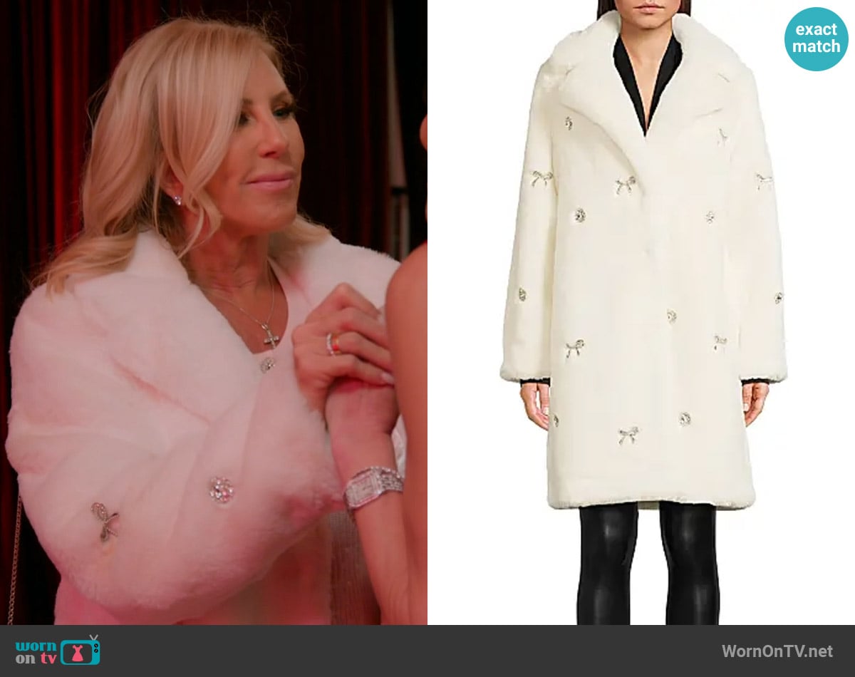 Milly Jewel-Trimmed Faux Fur Coat worn by Vicki Gunvalson on The Real Housewives of Orange County