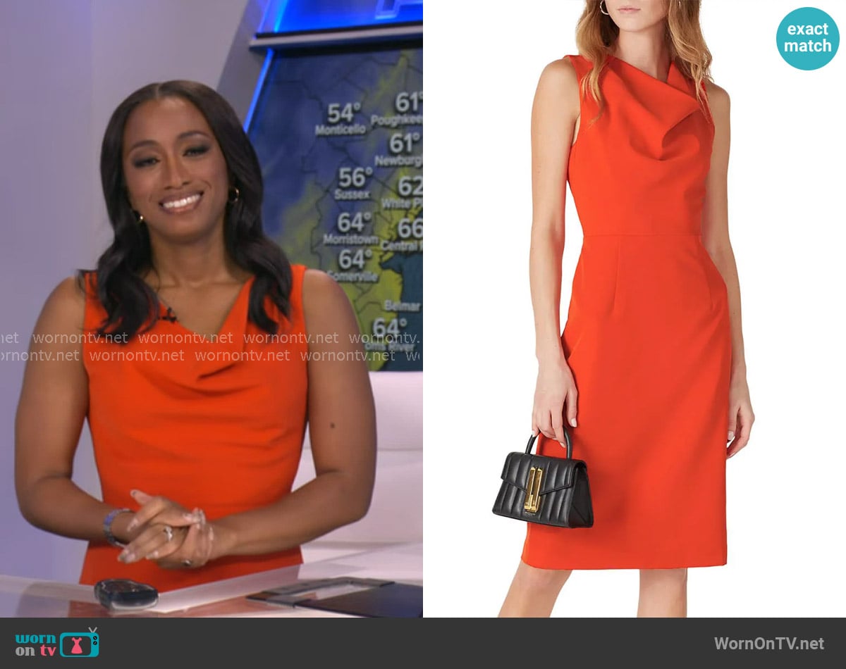 Milly Orange Cowl Neck Sheath Dress worn by Brittany Bell on Good Morning America