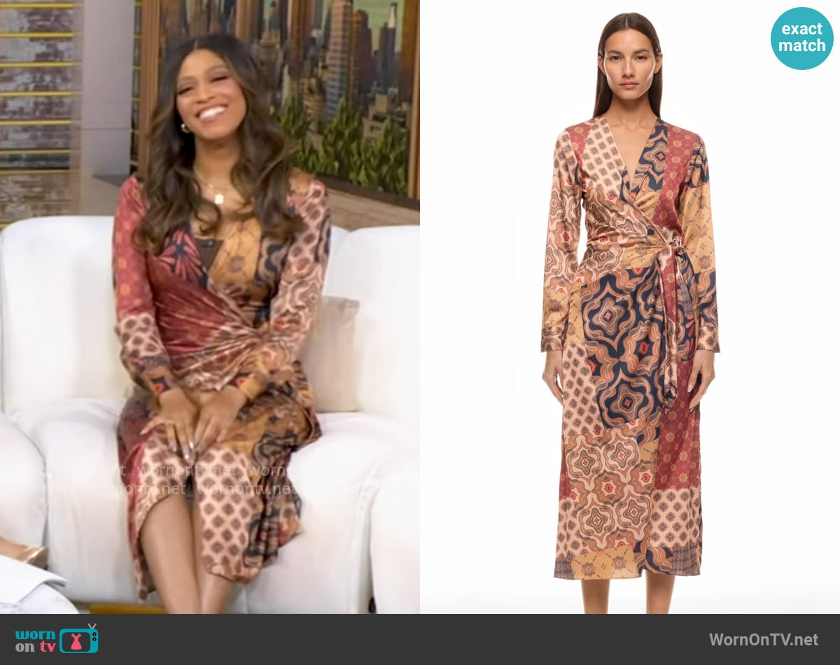 Misa Eliza Patchwork Wrap Dress worn by Morgan Norwood on Good Morning America