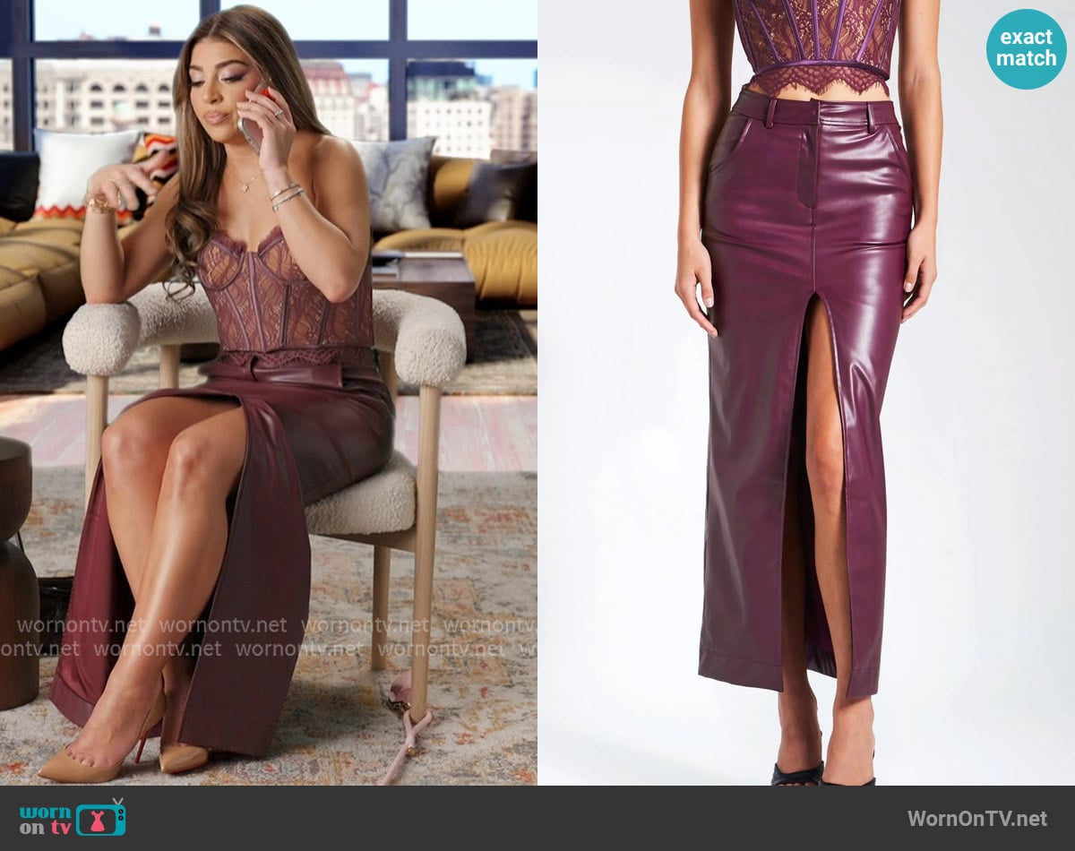 Miss Circle Faux Leather Maxi Skirt With Slit worn by Gia Giudice on Next Gen NYC