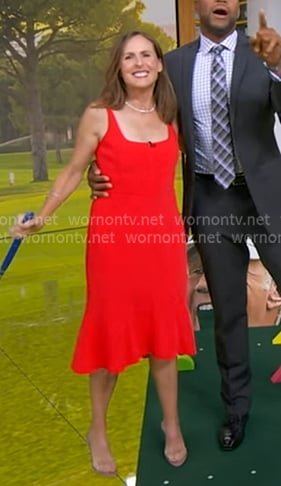 Molly Shannon’s red sleeveless midi dress on Good Morning America