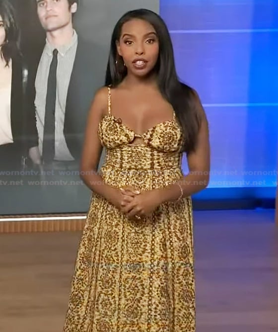 Mona’s beige printed sleeveless dress on Extra