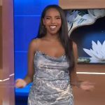 Mona’s blue printed cowl neck dress on Extra
