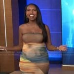 Mona’s tie dye mesh strapless dress on Extra