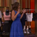 Monica’s blue contrast stitch dress on Live with Kelly and Mark