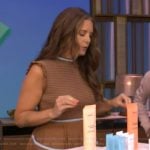 Monica’s brown contrast smocked dress on Live with Kelly and Mark