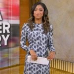 Morgan's blue printed long sleeve dress on Good Morning America