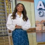 Morgan’s blue ribbon print maxi dress on Good Morning America