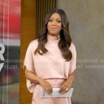 Morgan’s pink draped satin top and pants on Good Morning America