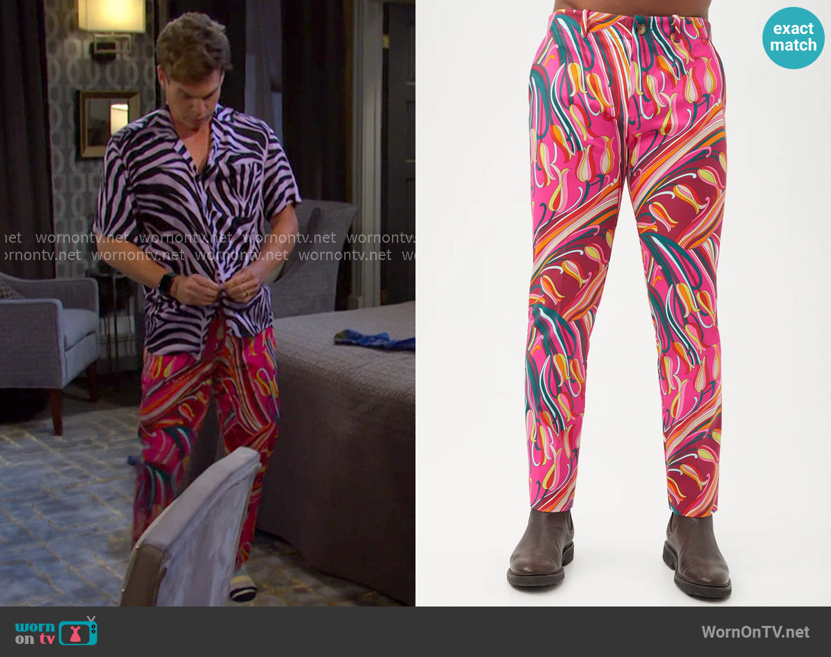 Mr Turk Alex Slim Trouser in Radio City Rose Multi worn by Leo Stark (Greg Rikaart) on Days of our Lives