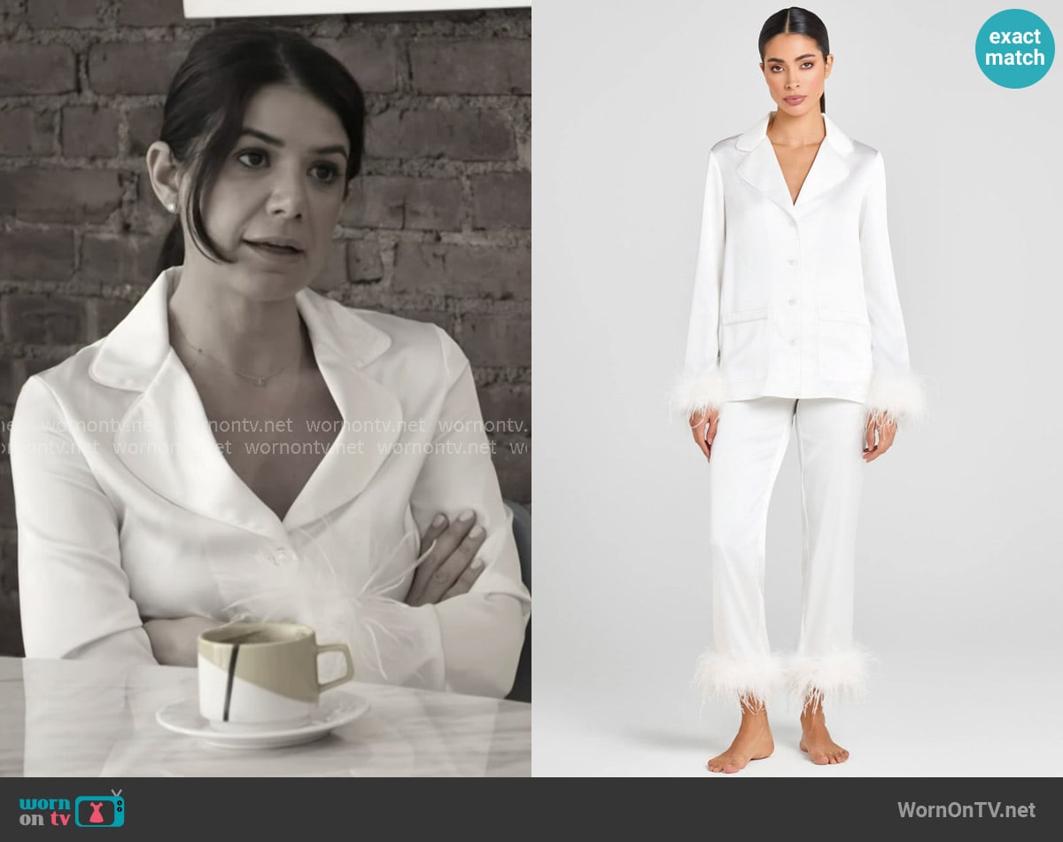 Nadine Merabi Darcie Pajamas in White worn by Yvonne Najor on In The City