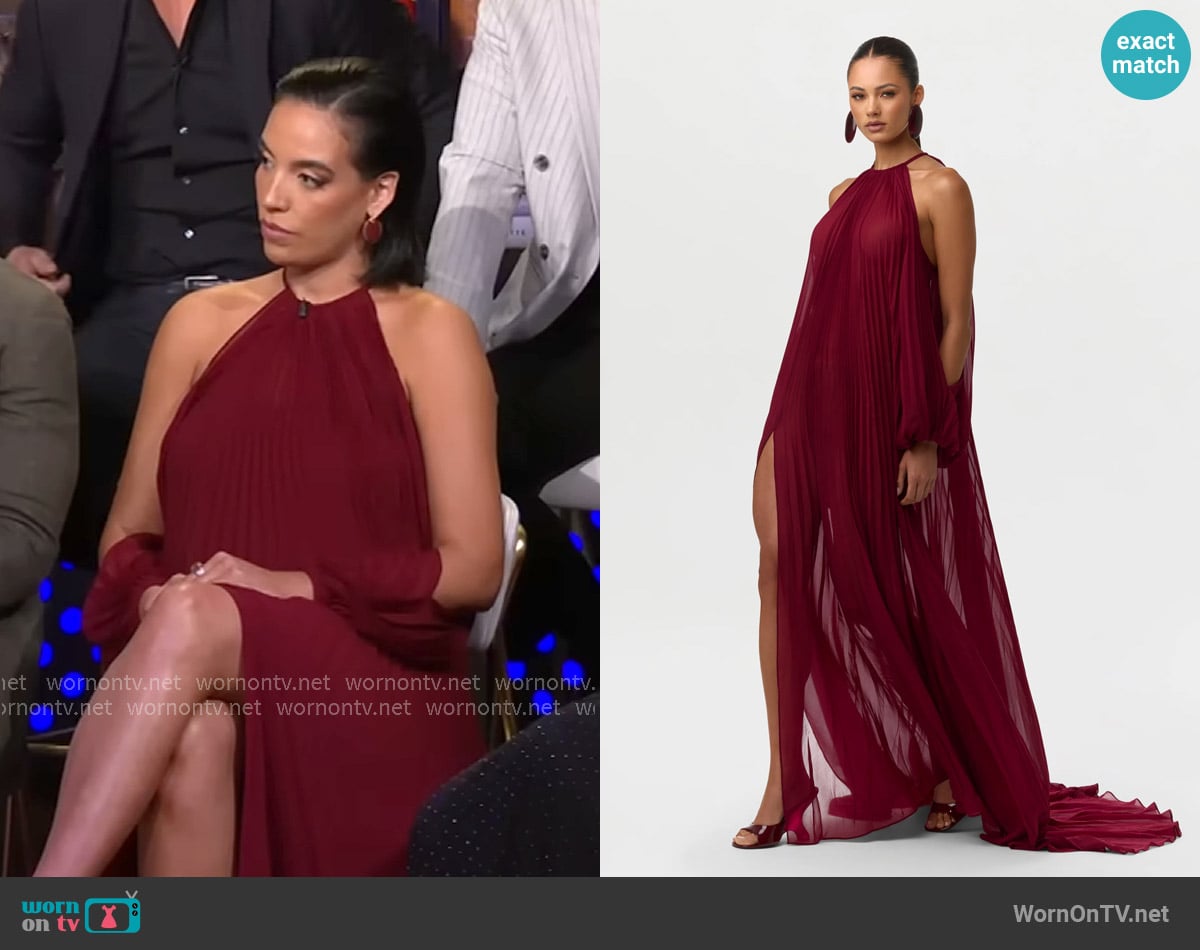 Naked Wardrobe Chiffon Pleated Gown in Sangria worn by Danielle Olivera on In The City