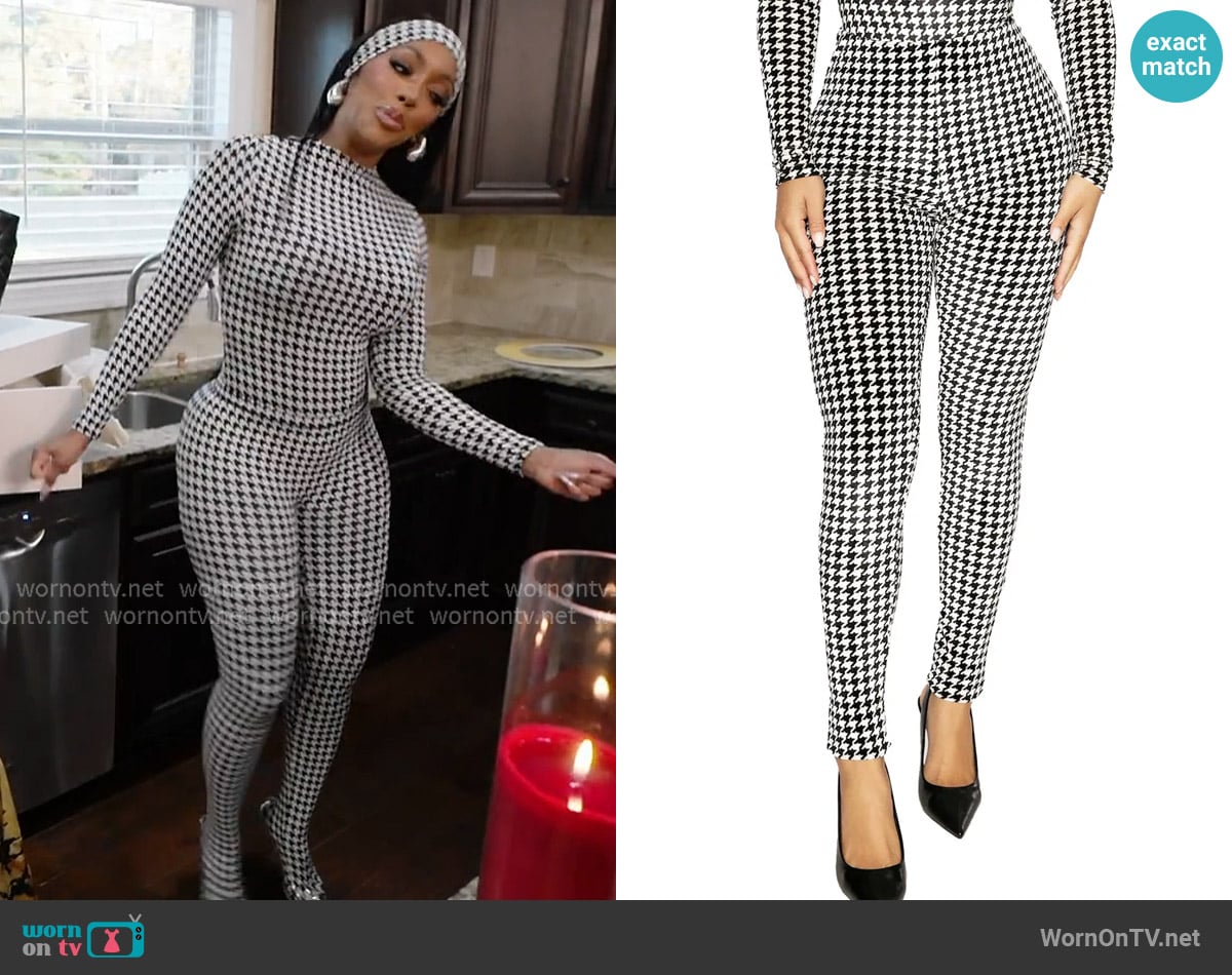 Naked Wardrobe Houndstooth High Waist Leggings worn by Porsha Williams on The Real Housewives of Atlanta