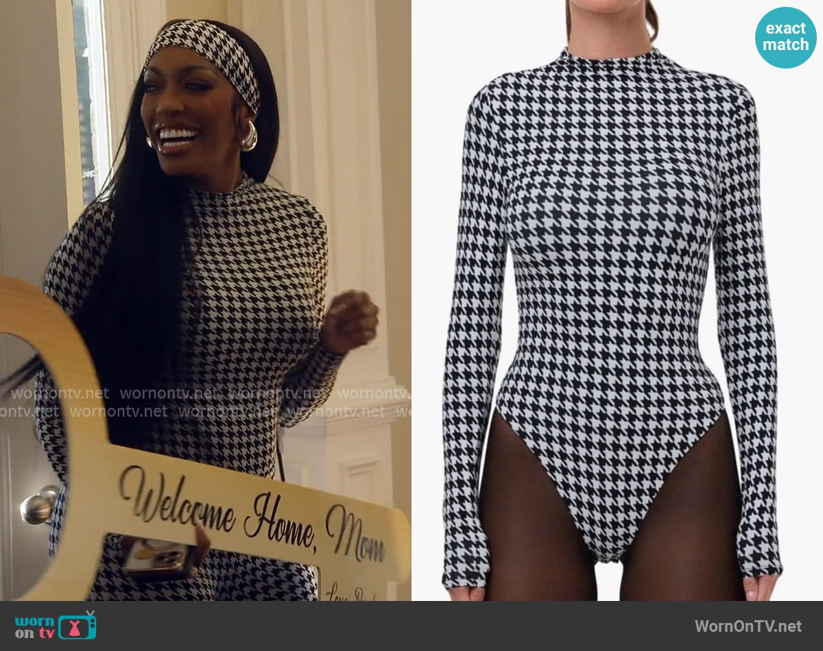 Naked Wardrobe Houndstooth print bodysuit worn by Porsha Williams on The Real Housewives of Atlanta
