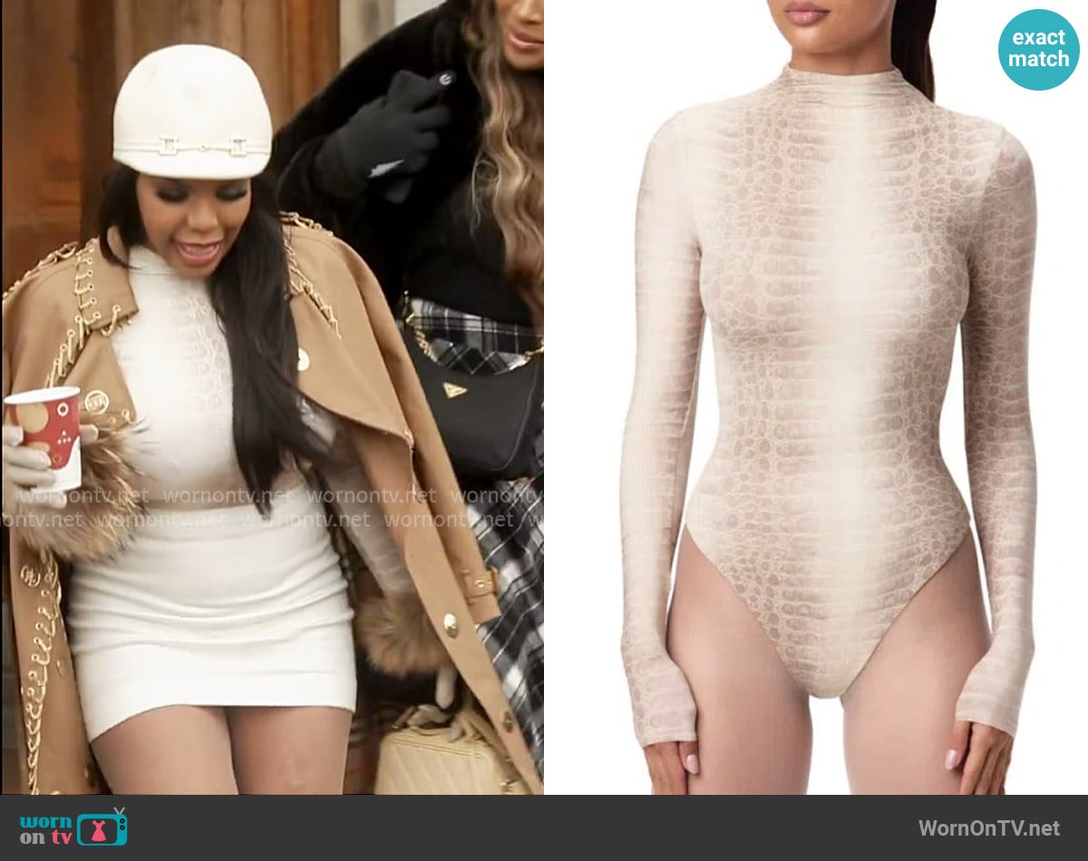 Naked Wardrobe Naked Snakeskin Print Long Sleeve Bodysuit worn by Kelli Ferrell on The Real Housewives of Atlanta