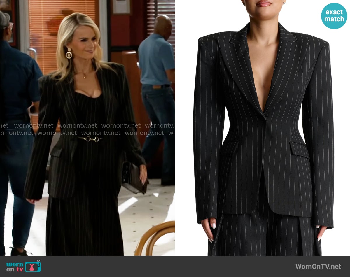 Naked Wardrobe Pinstripe Blazer worn by Vanessa McBride (Lauren Buglioli) on Beyond the Gates