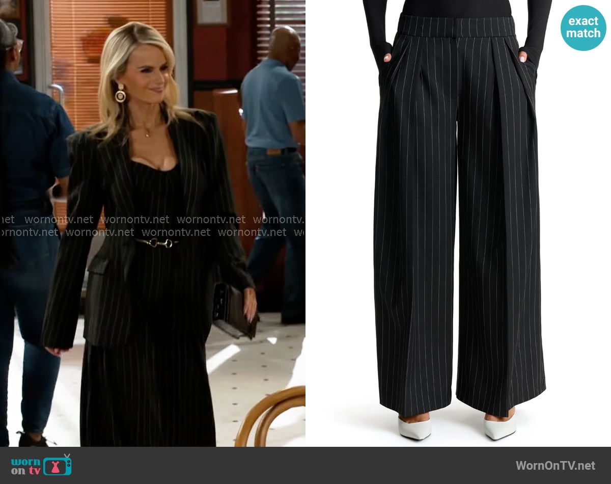 Naked Wardrobe Pinstripe Wide Leg Pants worn by Vanessa McBride (Lauren Buglioli) on Beyond the Gates