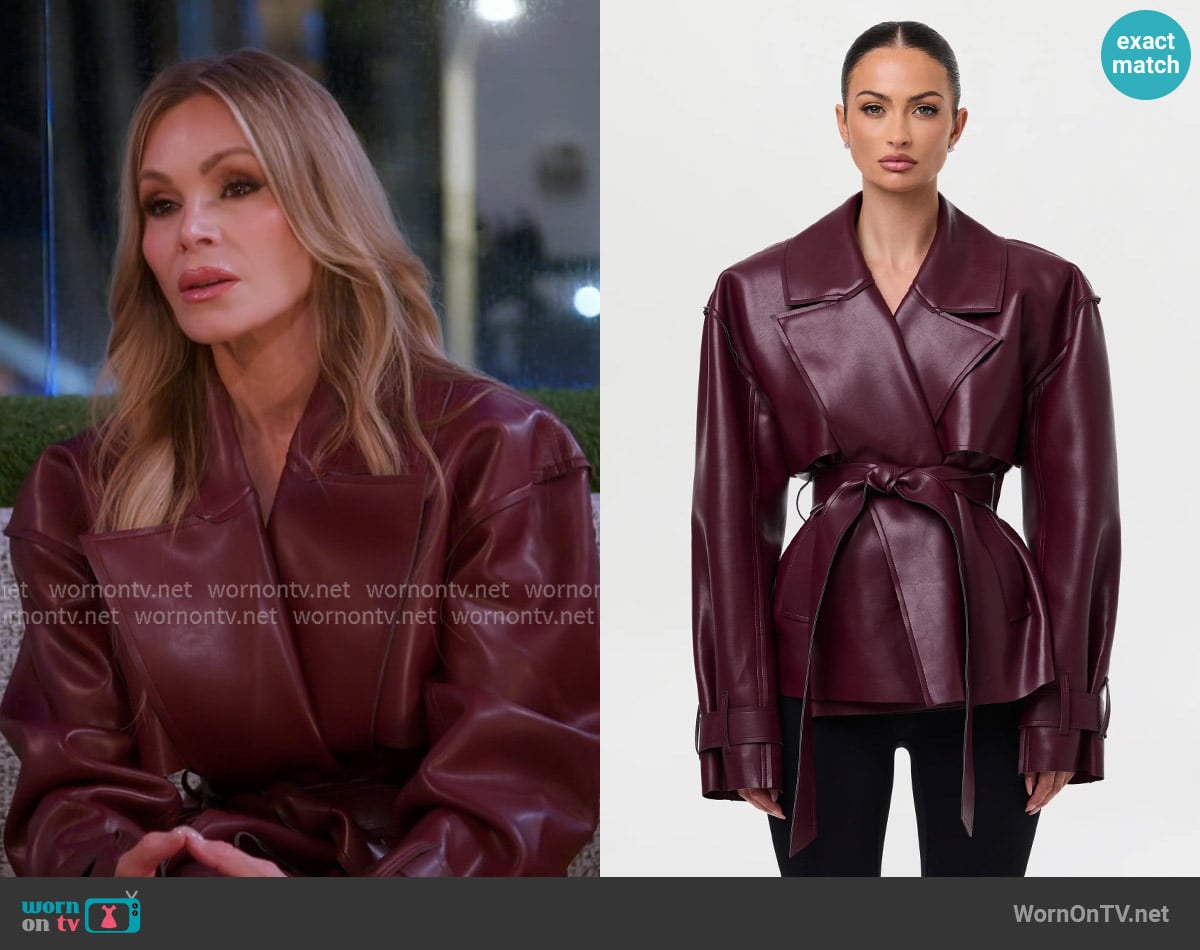 Naked Wardrobe Vegan Leather Cropped Trench Jacket worn by Tamra Judge on The Real Housewives of Orange County