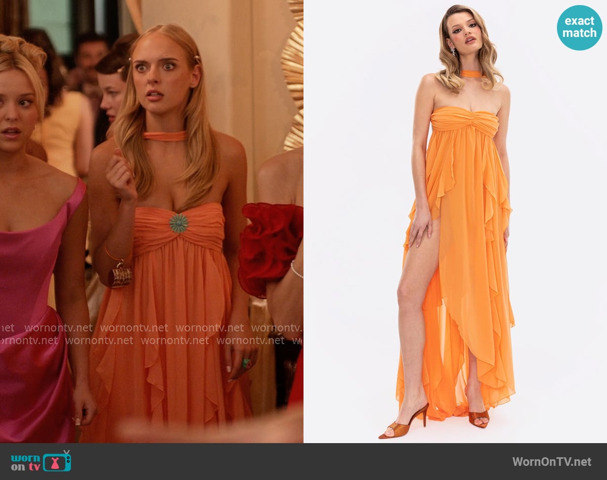 Nana Jacqueline Mariah Dress in Orange worn by Madison (Jessica Belkin) on Elle