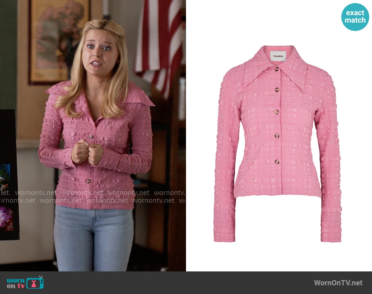 Nanushka Lotte seersucker shirt worn by Elle Woods (Lexi Minetree) on Elle