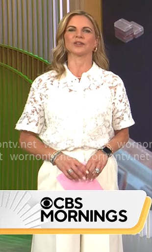 Natalie Morales’ white lace shirt on CBS Mornings
