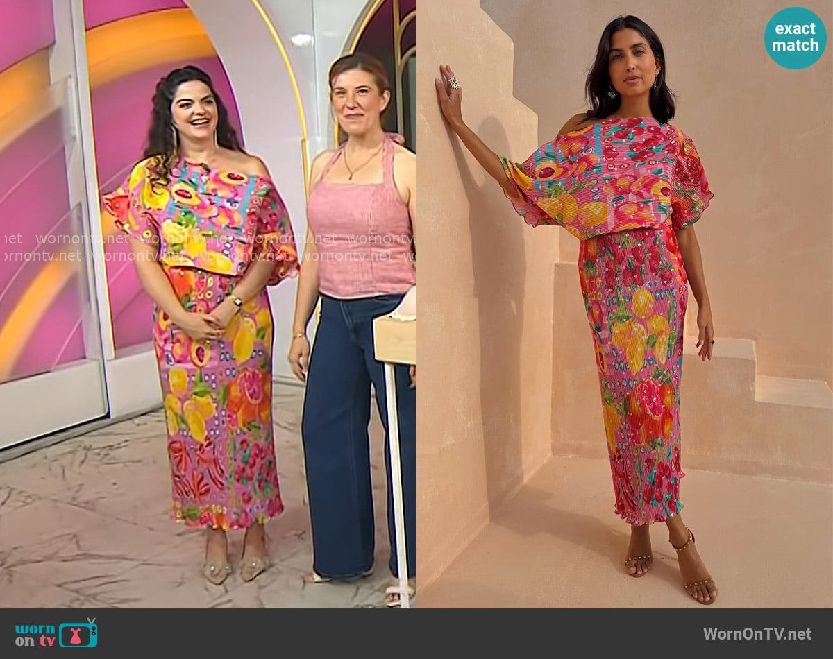 Kimmay Caldwell’s pink fruit print dress on Today Kimmay Caldwell’s pink fruit print dress on Today