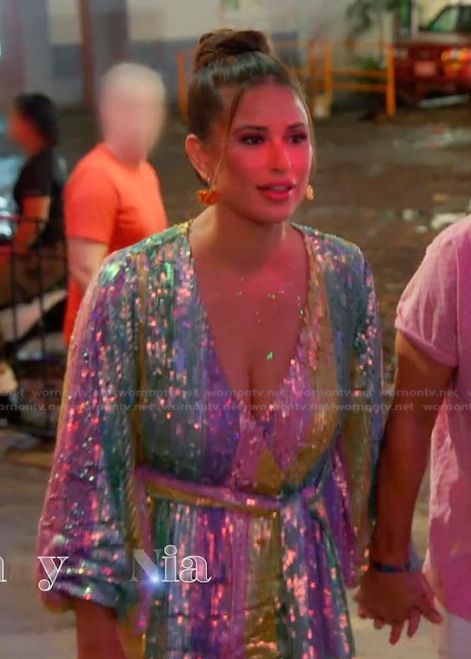 Nia’s sequin stripe tie waist dress on The Valley