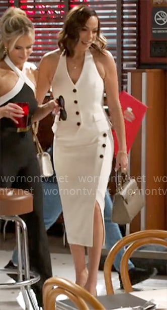Nicole’s white halter vest top and skirt set on Beyond the Gates