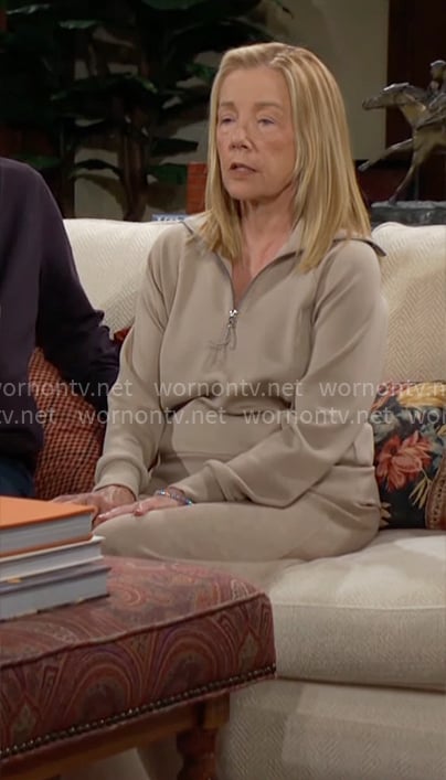 Nikki's beige sweatshirt and pants set on The Young and the Restless Nikki's beige sweatshirt and pants set on The Young and the Restless