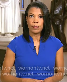 Nikole Killion’s blue split-neck dress on CBS Mornings Nikole Killion’s blue split-neck dress on CBS Mornings