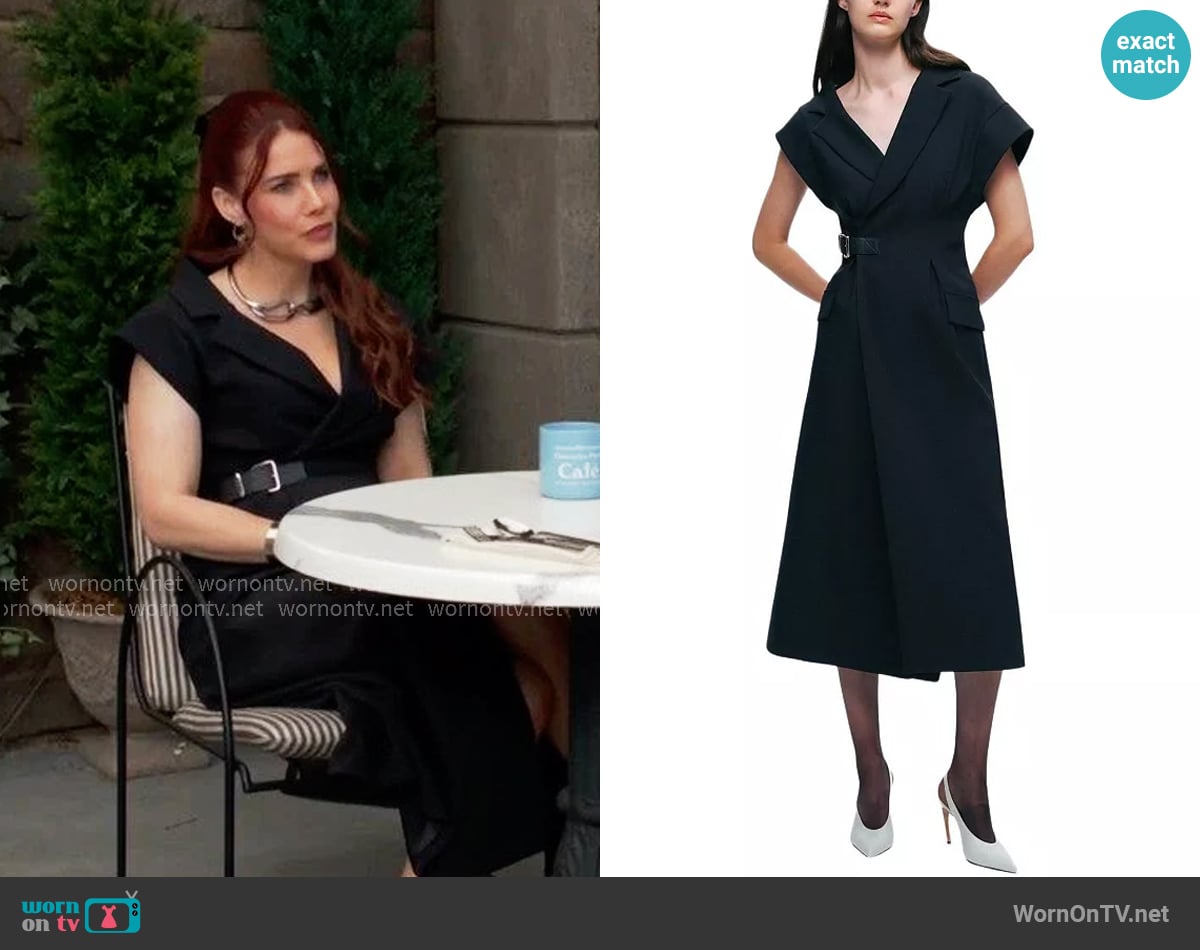 Nocturne Tailored Buckle-Wrap Midi Dress worn by Sally Spectra (Courtney Hope) on The Young and the Restless