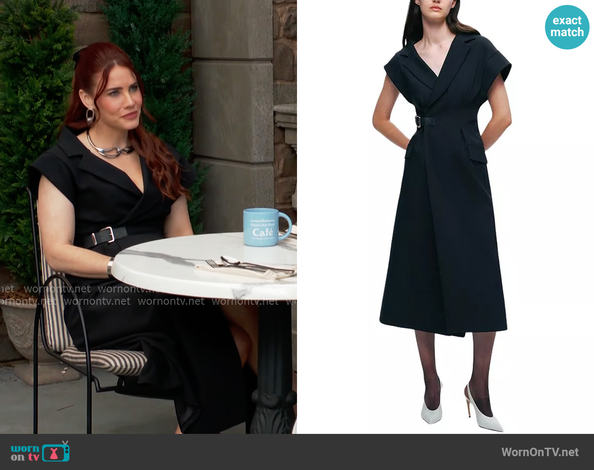 Nocturne Tailored Buckle-Wrap Midi Dress worn by Sally Spectra (Courtney Hope) on The Young and the Restless