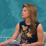 Norah O'Donnel's navy floral embroidered dress on CBS Mornings