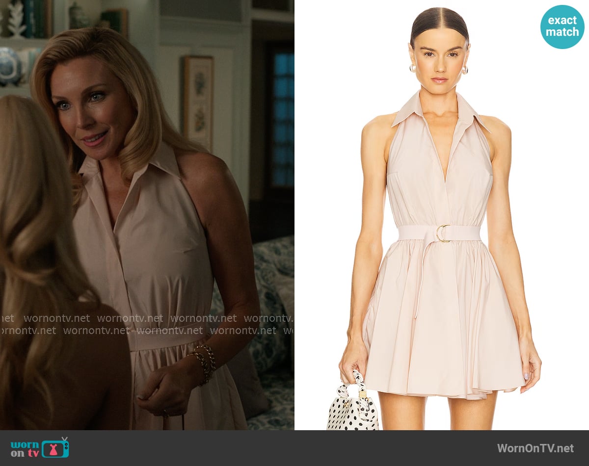 Norma Kamali Halter Flared Mini Dress in Baby worn by Eva Woods (June Diane Raphael) on Elle