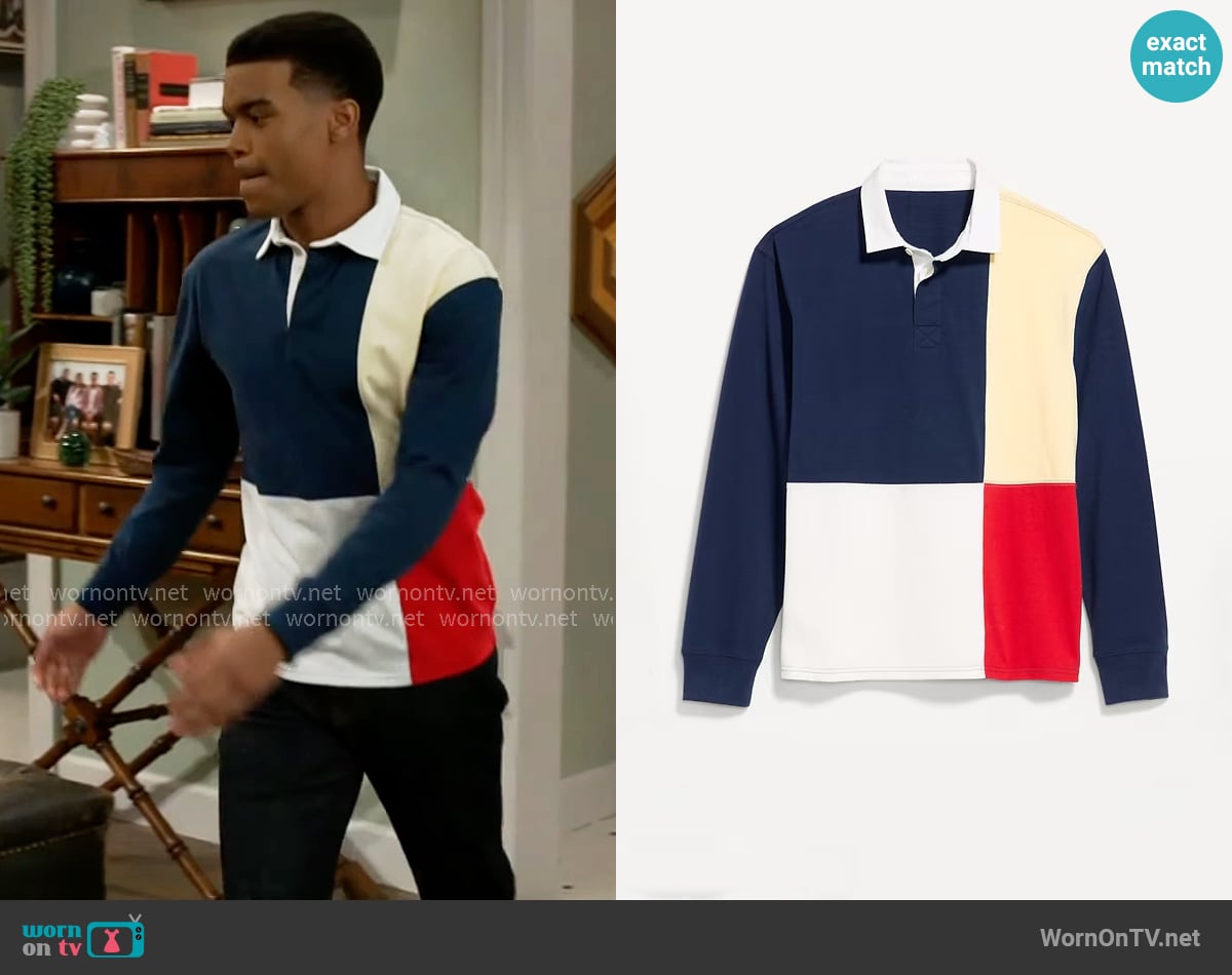 Old Navy Color-Block Rugby Polo in Blocks worn by Bradley 'Smitty' Smith (Mike Manning) on Beyond the Gates