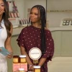Olivia Hancock’s brown metallic polka dot dress on Good Morning America