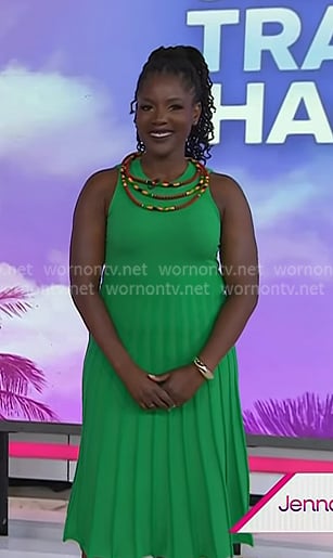 Oneika Raymond’s green pleated sleeveless dress on Today