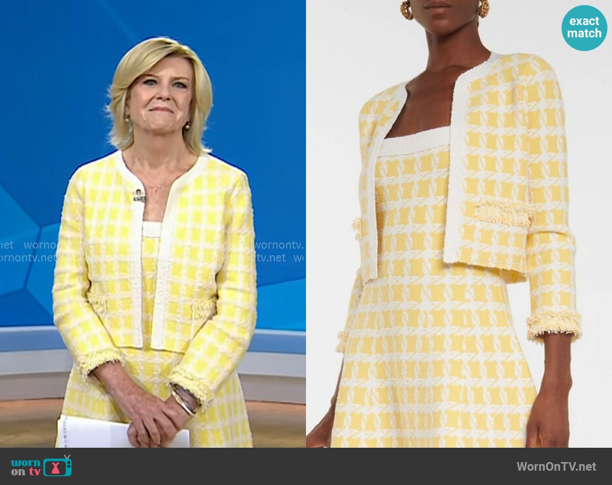 Oscar de la Renta Cropped Checked Tweed Jacket worn by Anne Thompson on Today